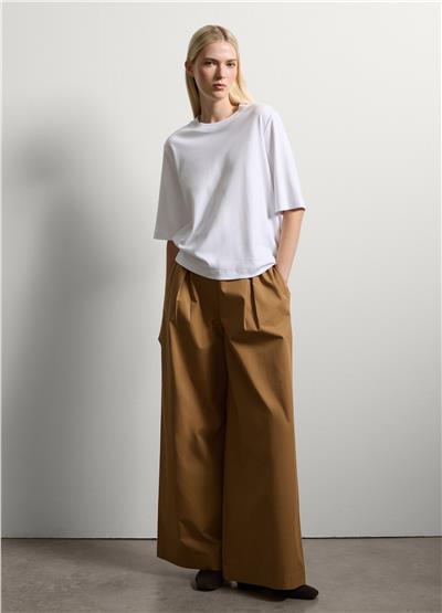 Koyu Bej Saf Pamuklu Palazzo Pantolon