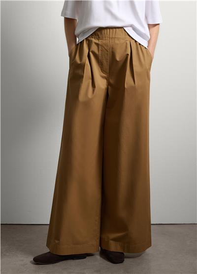 Koyu Bej Saf Pamuklu Palazzo Pantolon