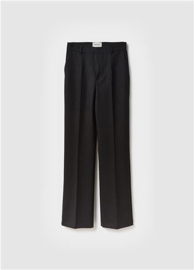 Siyah Düz Kesim Esnek Yün Karışımı Pantolon