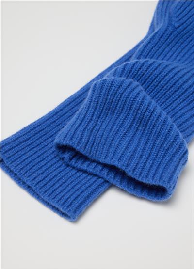 Mavi Saf Yün Yarım Parmak Eldivenler