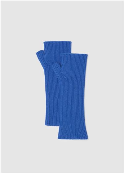 Mavi Saf Yün Yarım Parmak Eldivenler