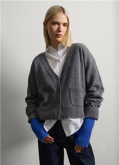 Mavi Saf Yün Yarım Parmak Eldivenler