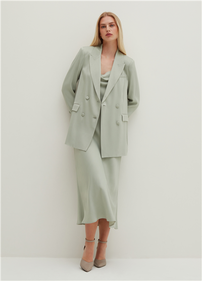 Saten Kruvaze Mint Blazer
