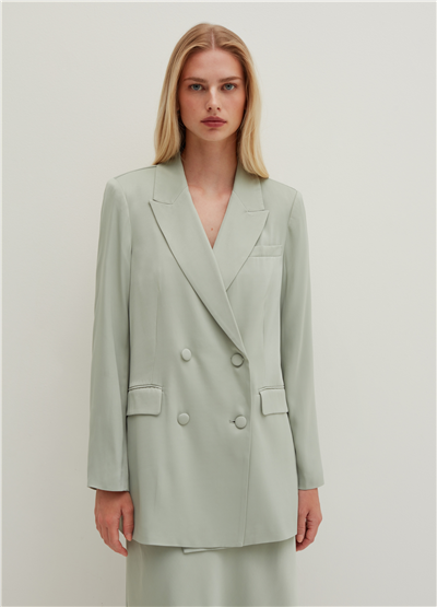 Saten Kruvaze Mint Blazer