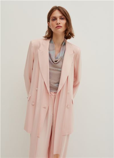 Saten Kruvaze Pudra Blazer