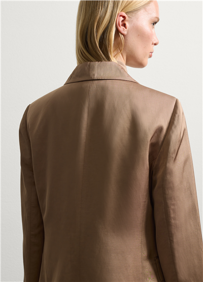 Saten Tek Düğmeli Bej Blazer