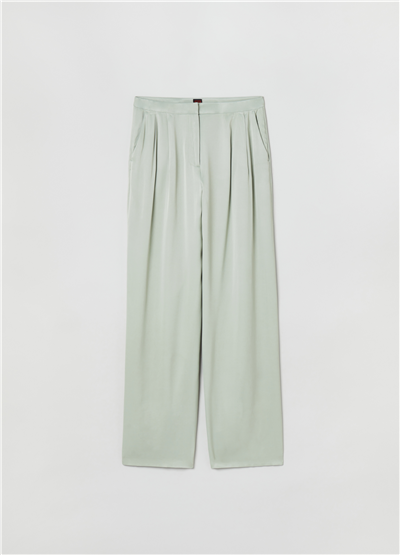 Saten Viskoz Kumaşlı Bol Paçalı Mint Pantolon