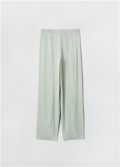 Saten Viskoz Kumaşlı Bol Paçalı Mint Pantolon