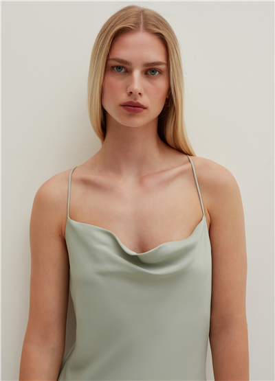 Saten Viskoz Mint Midi Elbise