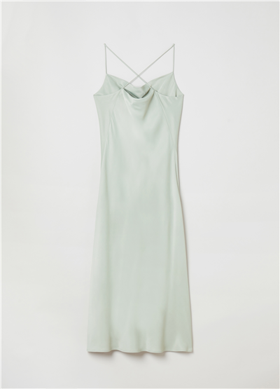 Saten Viskoz Mint Midi Elbise