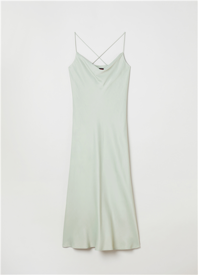 Saten Viskoz Mint Midi Elbise