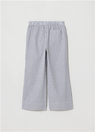 Seersucker Kumaş Gri Çizgili Bol Paça Pantolon
