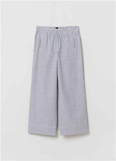 Seersucker Kumaş Gri Çizgili Bol Paça Pantolon