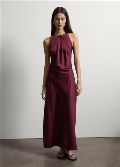 Sıfır Kol Regular Kalıp Koyu Mor Viskon Karışımı Elbise