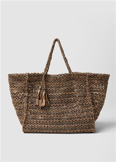 Siyah Bej Dokuma Shopper Çanta