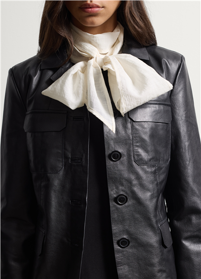 Siyah Hakiki Deri Klasik Yaka Regular Fit Blazer Ceket