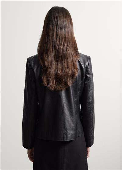 Siyah Hakiki Deri Klasik Yaka Regular Fit Blazer Ceket