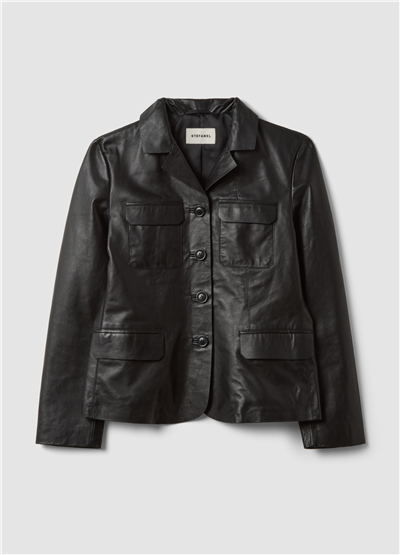 Siyah Hakiki Deri Klasik Yaka Regular Fit Blazer Ceket