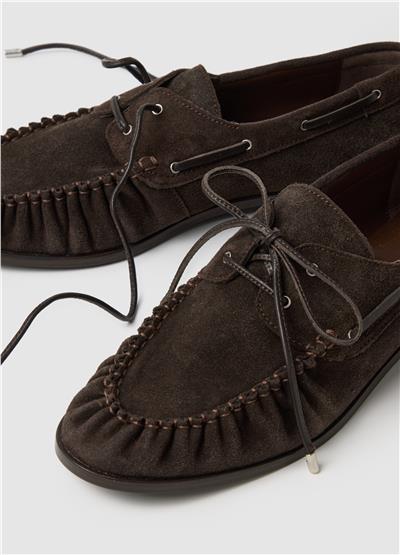 Bağcıklı Kahverengi Hakiki Süet Deri Ayakkabılar