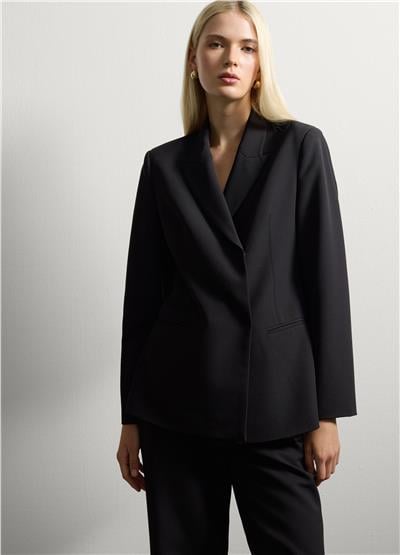 Siyah Streç Kumaş Dar Kesim Blazer Ceket