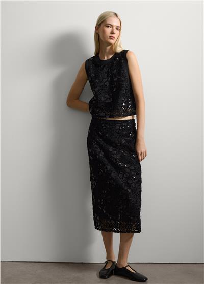 Siyah Transparan Pullu Crop