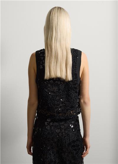 Siyah Transparan Pullu Crop