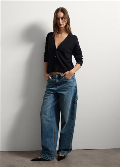 Siyah Viskon Karışımı Normal Kesim Hırka