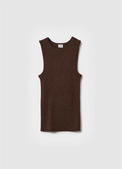 Slim Fit Işıltılı Kahverengi Viskon Karışımlı Üst