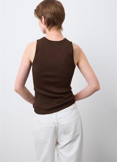 Slim Fit Işıltılı Kahverengi Viskon Karışımlı Üst