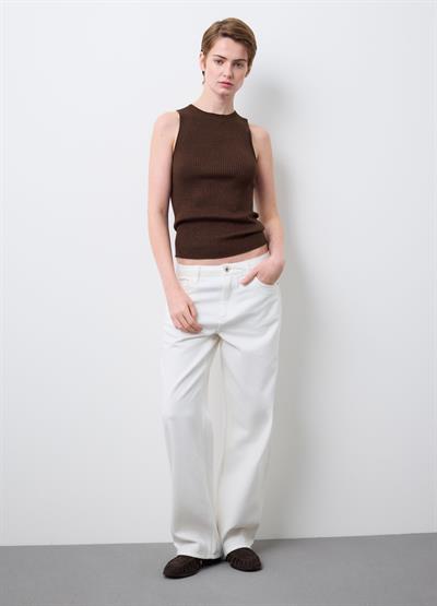 Slim Fit Işıltılı Kahverengi Viskon Karışımlı Üst
