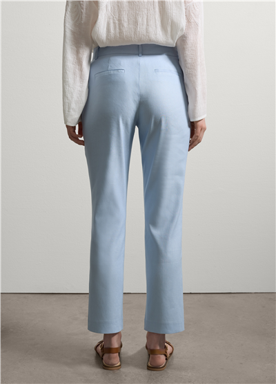 Stretch Keten ve Viskon Mavi Slim Fit Pantolon