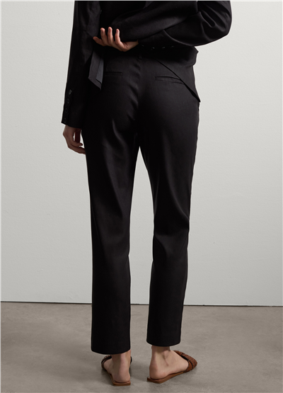 Stretch Keten ve Viskon Siyah Slim Fit Pantolon