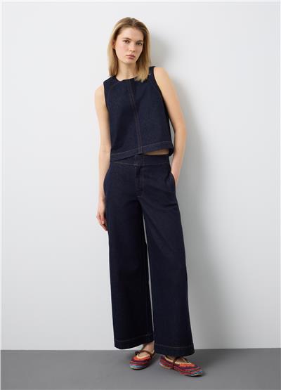 Stretch Pamuklu Denim Mavi Straight Fit Pantolon