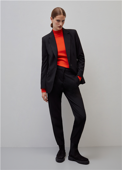 Tek Sıra Düğmeli Düz Kesim Siyah Blazer Ceket