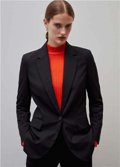 Tek Sıra Düğmeli Düz Kesim Siyah Blazer Ceket