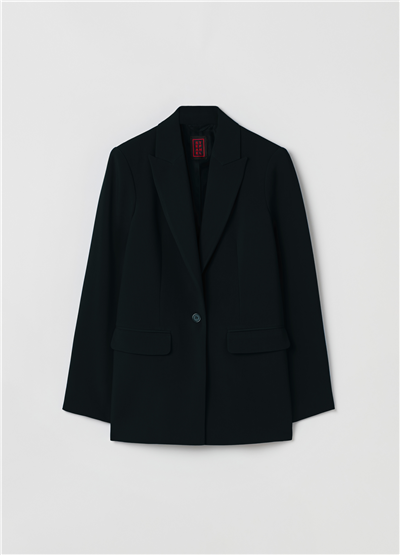 Tek Sıra Düğmeli Düz Kesim Siyah Blazer Ceket