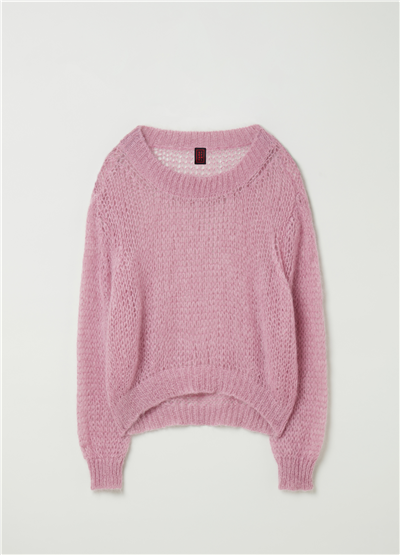Tiftik Karışımlı Pembe Oversize Ajurlu Kazak
