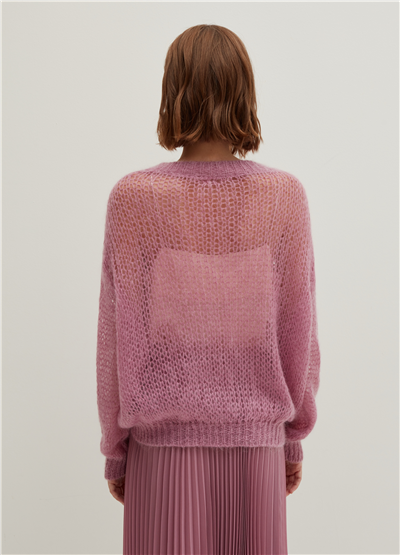 Tiftik Karışımlı Pembe Oversize Ajurlu Kazak