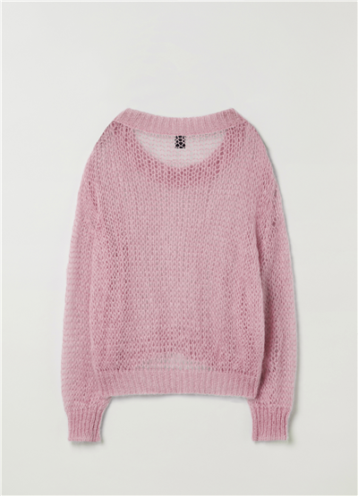 Tiftik Karışımlı Pembe Oversize Ajurlu Kazak