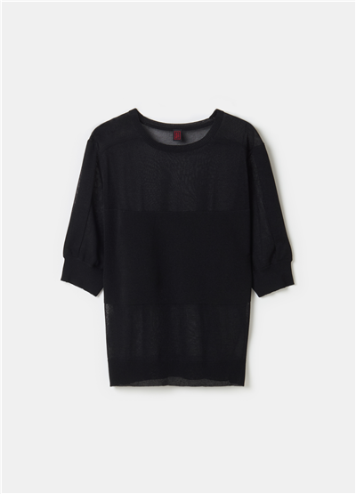 Transparan Görünümlü Oversize Siyah Bluz