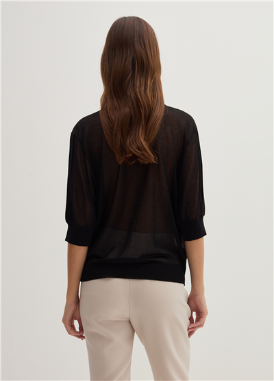 Transparan Görünümlü Oversize Siyah Bluz