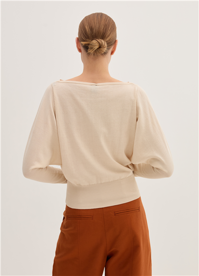 Tül Detaylı Crêpe Crop Bej Bluz