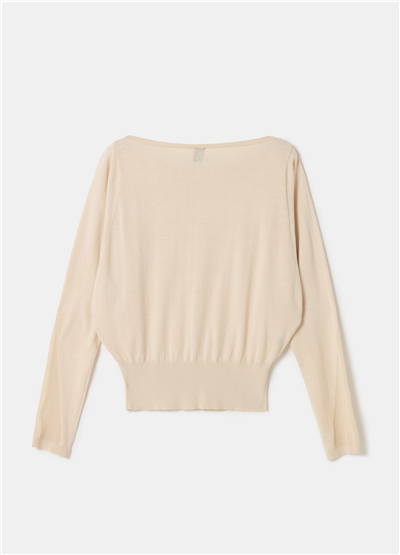 Tül Detaylı Crêpe Crop Bej Bluz