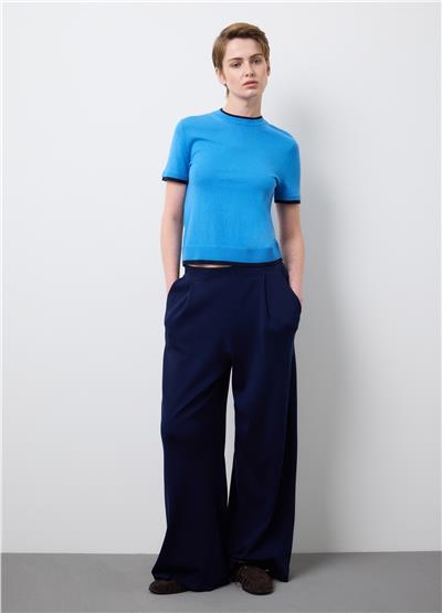 Mavi Bol Kesim Saf Pamuk Pantolon