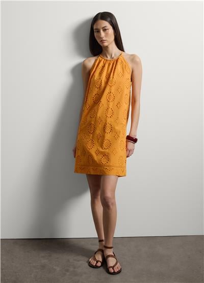 Turuncu Pamuk Broderie Anglaise Mini Elbise