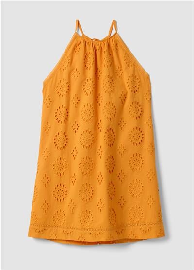 Turuncu Pamuk Broderie Anglaise Mini Elbise