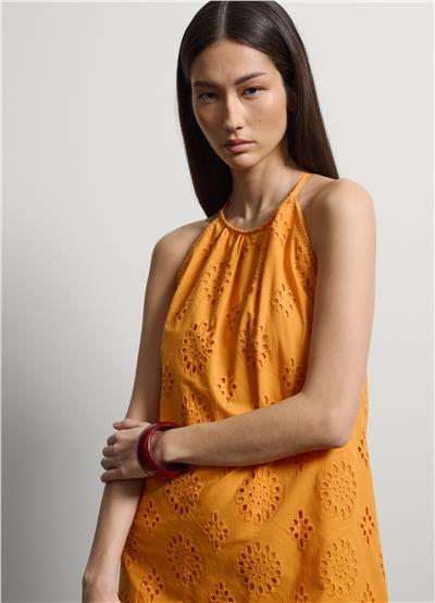 Turuncu Pamuk Broderie Anglaise Mini Elbise