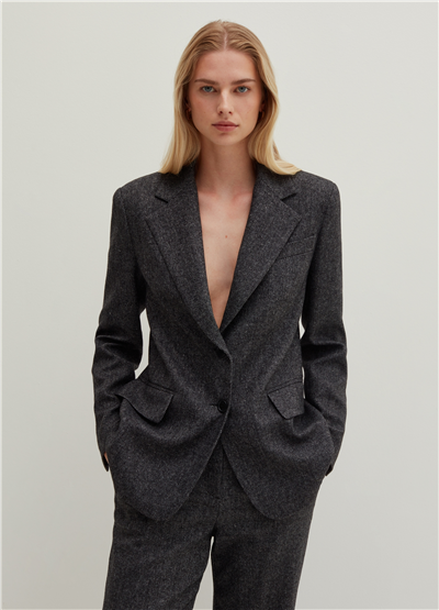 Tüvit Düğmeli Gri Blazer Ceket