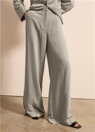 Twill Kumaş Bol Paça Gri Pantolon