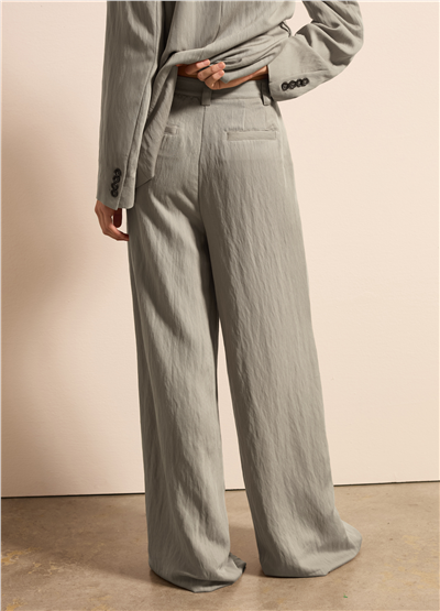 Twill Kumaş Bol Paça Gri Pantolon